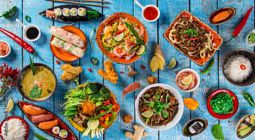 Various of asian meals on r...