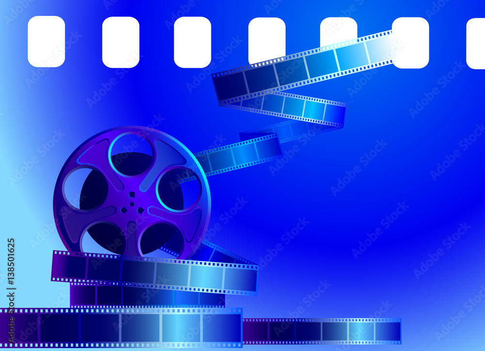 Reel of film on a blue background. Vector illustration