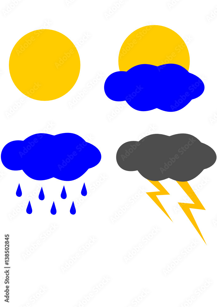 Icons weather, sunny, cloudy, cloudy, storm and rain Icons weather, sunny, cloudy, cloudy, storm and rain
