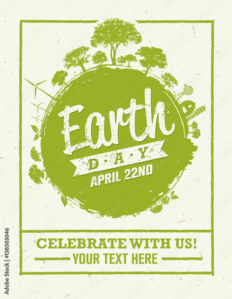 Earth Day Eco Green Vector Poster Design. Organic Circle Concept on ...
