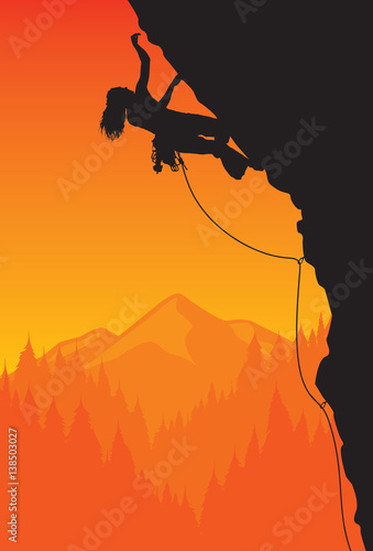 A Female Rock Climbing