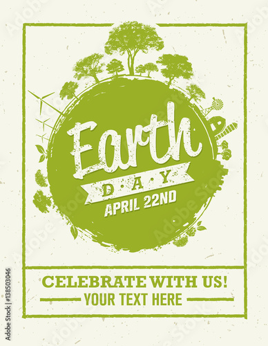 Earth Day Eco Green Vector Poster Design. Organic Circle Concept on Paper Background