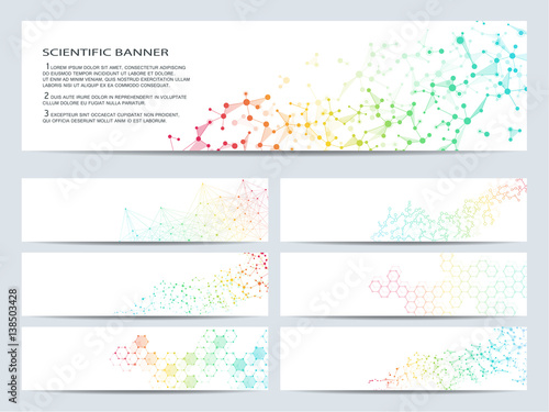 Set of modern scientific banners. Molecule structure DNA and neurons. Abstract background. Medicine  science  technology  business  website templates. Scalable vector graphics.