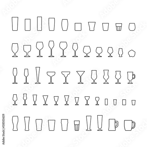 Types of glasses, line minimal icons set