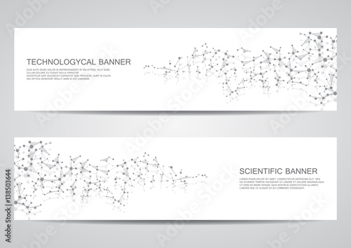 Set of modern scientific banners. Molecule structure DNA and neurons. Abstract background. Medicine  science  technology  business  website templates. Scalable vector graphics.