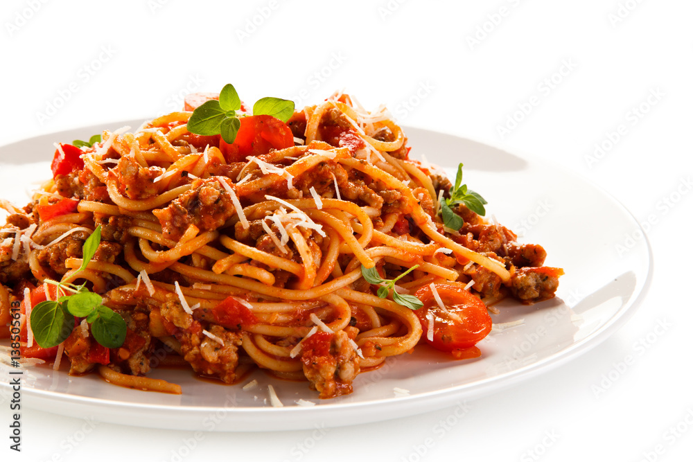 Pasta with meat, tomato sauce and vegetables Pasta with meat, tomato sauce and vegetables