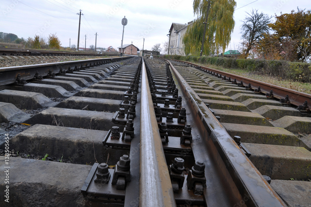 Naklejka premium Railroad ties and close-up