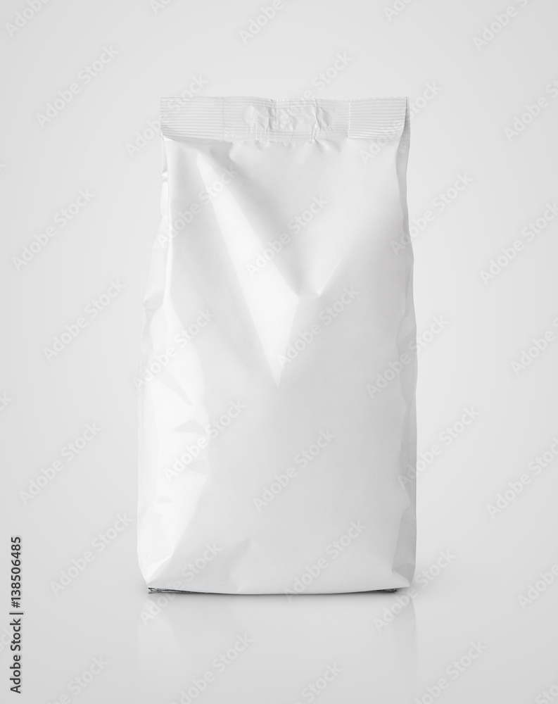 Blank snack white paper bag package on gray with clipping path