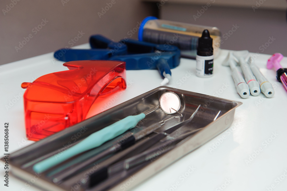 Dental tools on the table at dental office Dental tools on the table at dental office