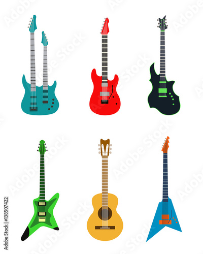 acoustic electric guitar vector icons set isolated illustration guitars silhouette music concert sound fun melody retro musical bass object classic jazz