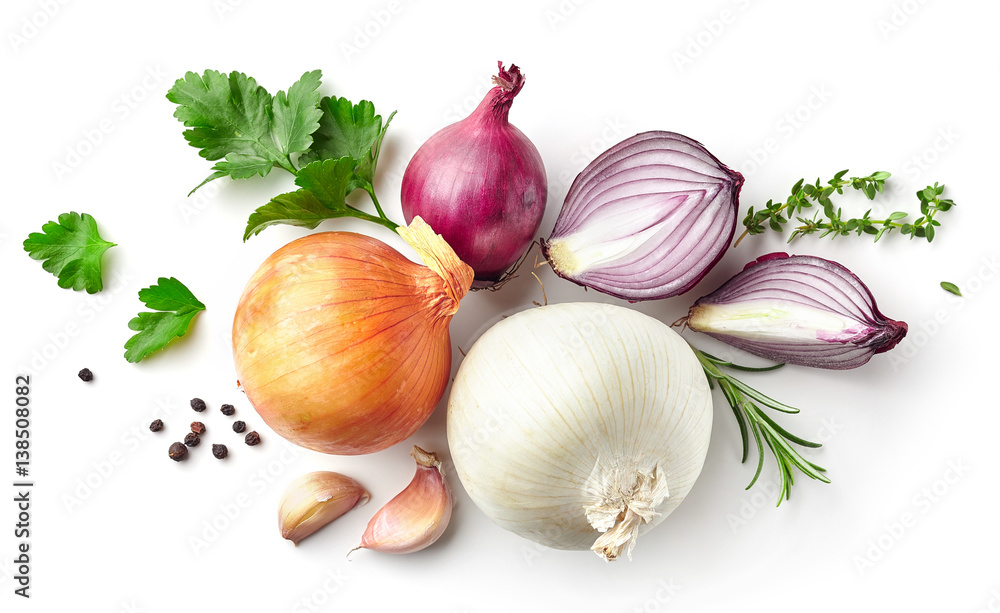 various onions and spices - obrazy, fototapety, plakaty 