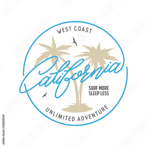 West coast california long beach t-shirt vector graphics. Vintage style illustration.