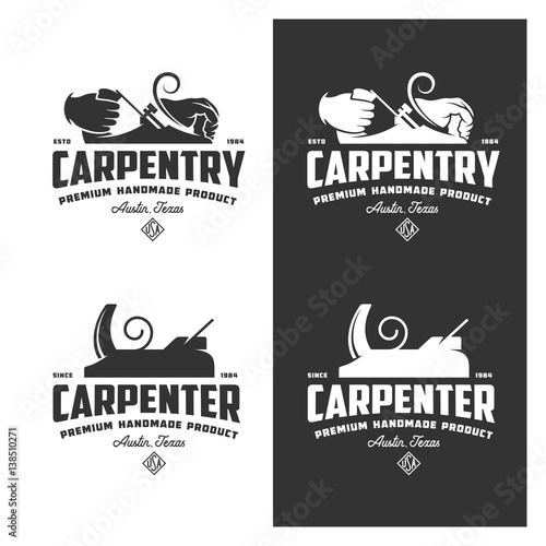 Carpentry vintage labels set. Vector illustration.