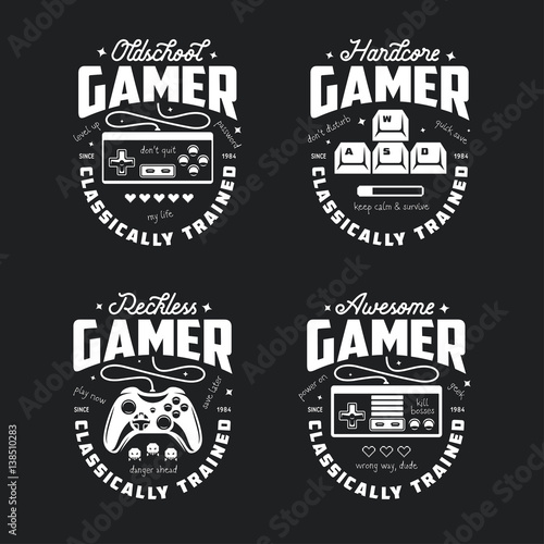 Retro video games related t-shirt design. Oldschool gamer text. Vector vintage illustration.