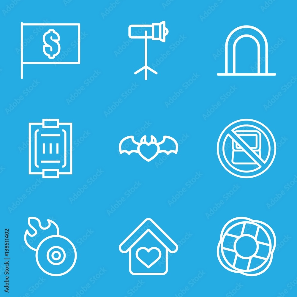 Set of 9 red outline icons Set of 9 red outline icons