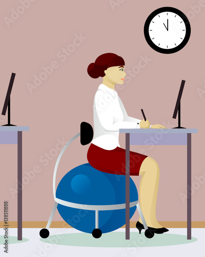 woman in office on fitball chair