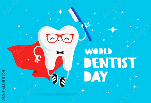 World Dentist Day. Funny tooth