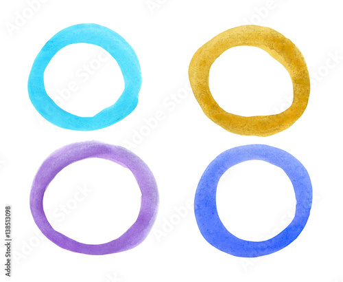 Four rings of different colors painted in watercolor