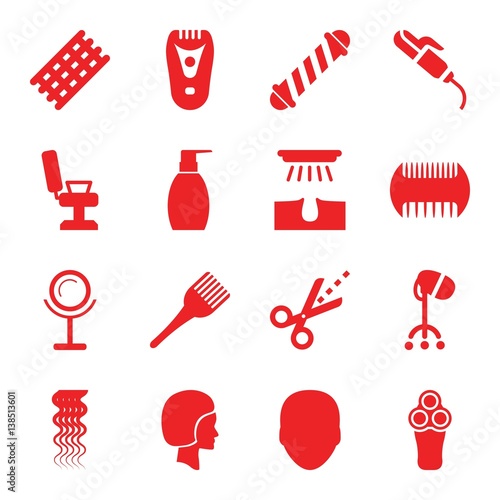 Set of 16 hair filled icons