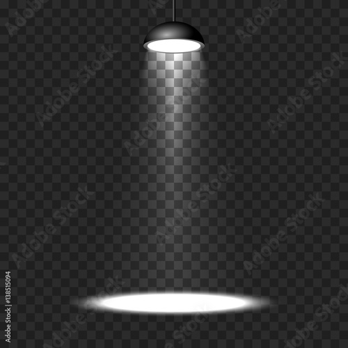 Vector spotlight on transparent background. White light effect.