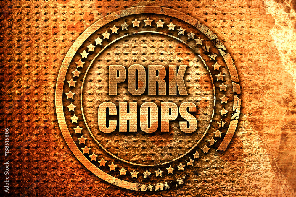 pork chops, 3D rendering, metal text