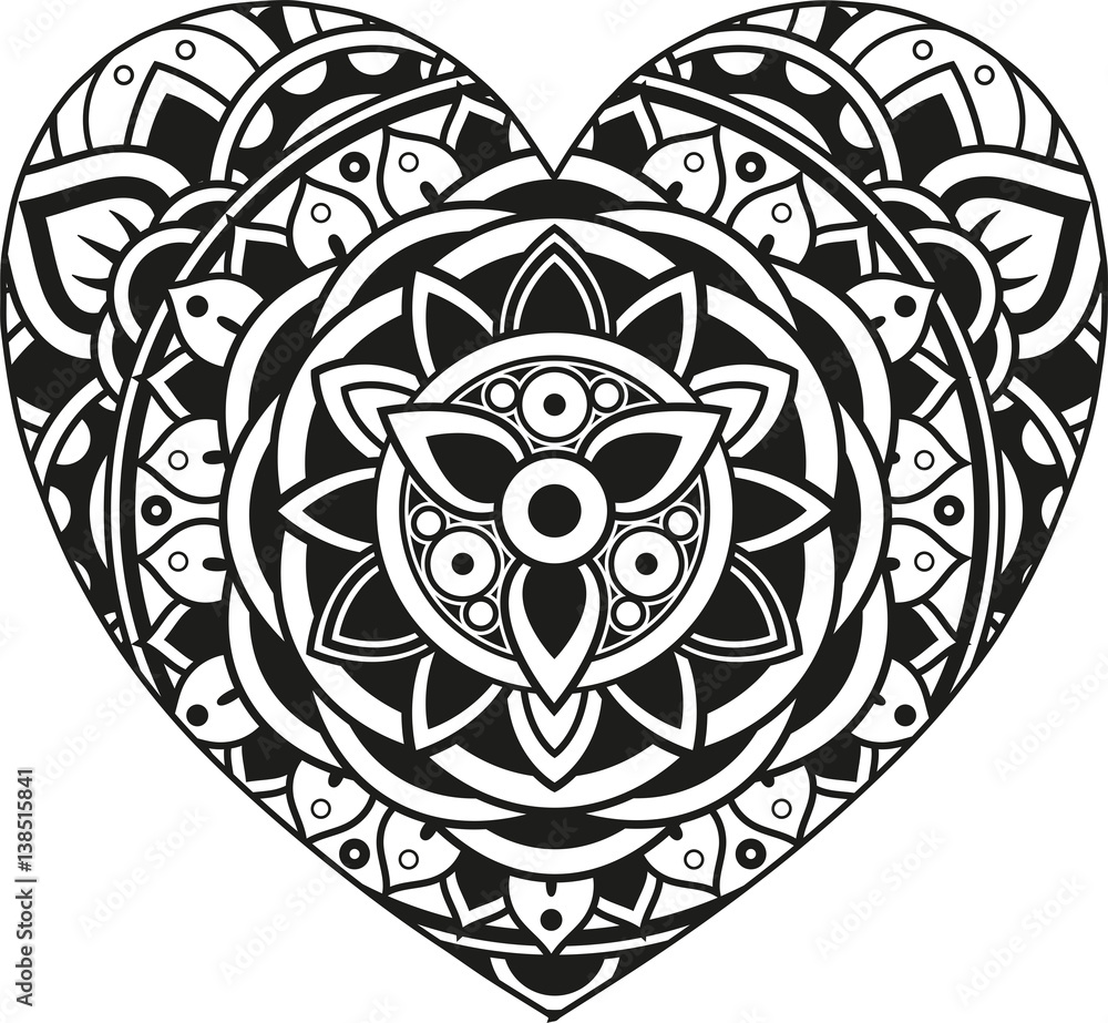 Vector illustration of a mandala heart silhouette Vector illustration of a mandala heart silhouette