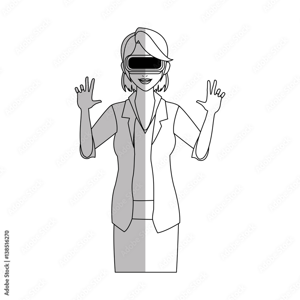 Woman with virtual reality headset over white background. vector illustration Woman with virtual reality headset over white background. vector illustration