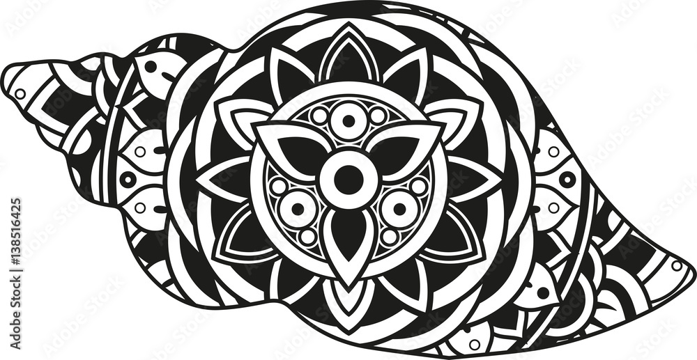 Vector illustration of a mandala sea shell silhouette Stock Vector ...