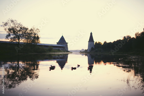 Pskov Kremlin - ancient citadel in Pskov. Russia. In the central part of the city, the Krom is located at confluence of rivers Velikaya and Pskova photo