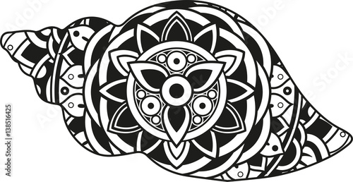 Vector illustration of a mandala sea shell silhouette