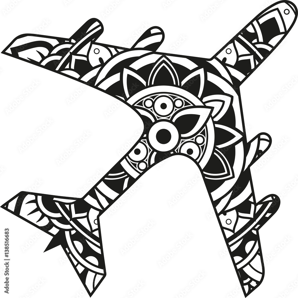 Vector illustration of a mandala airplane silhouette Stock Vector ...