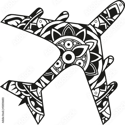 Vector illustration of a mandala airplane silhouette