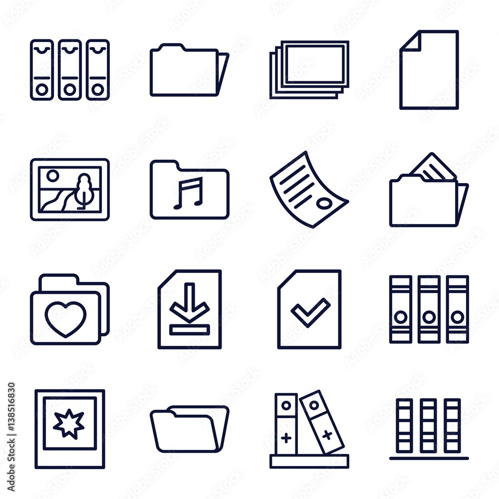 Set of 16 folder outline icons