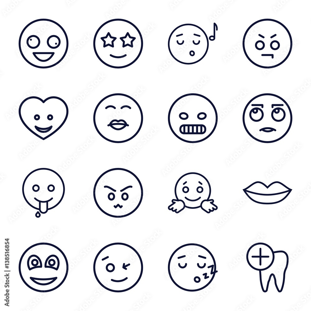 Set of 16 smile outline icons