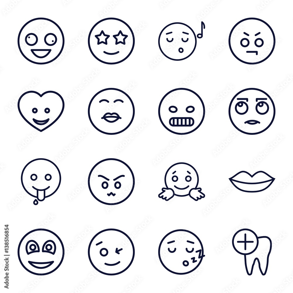 Set of 16 smile outline icons Set of 16 smile outline icons