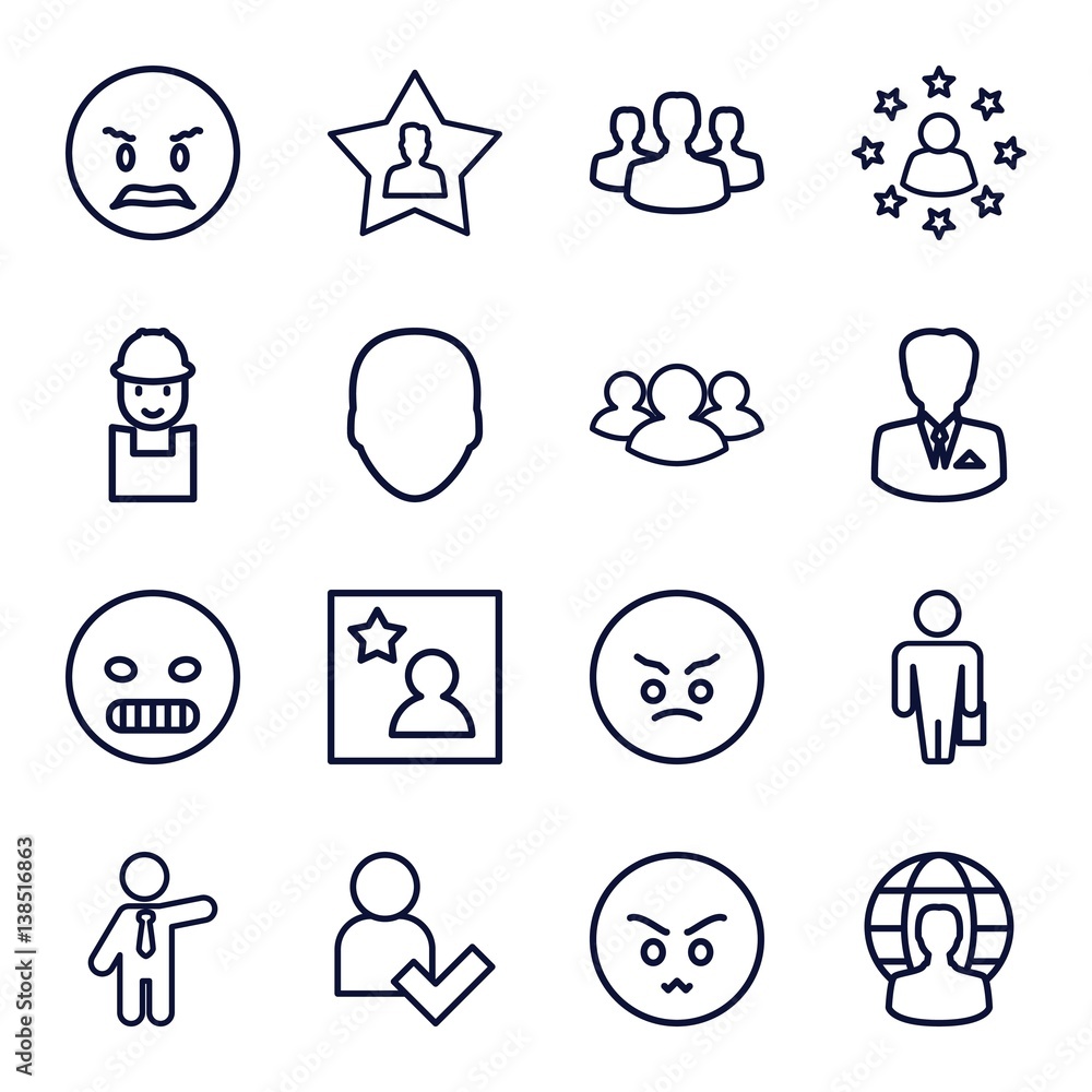 Set of 16 user outline icons Set of 16 user outline icons