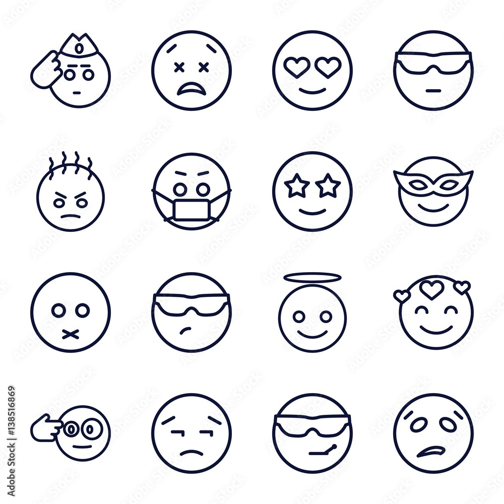 Set of 16 expression outline icons Set of 16 expression outline icons