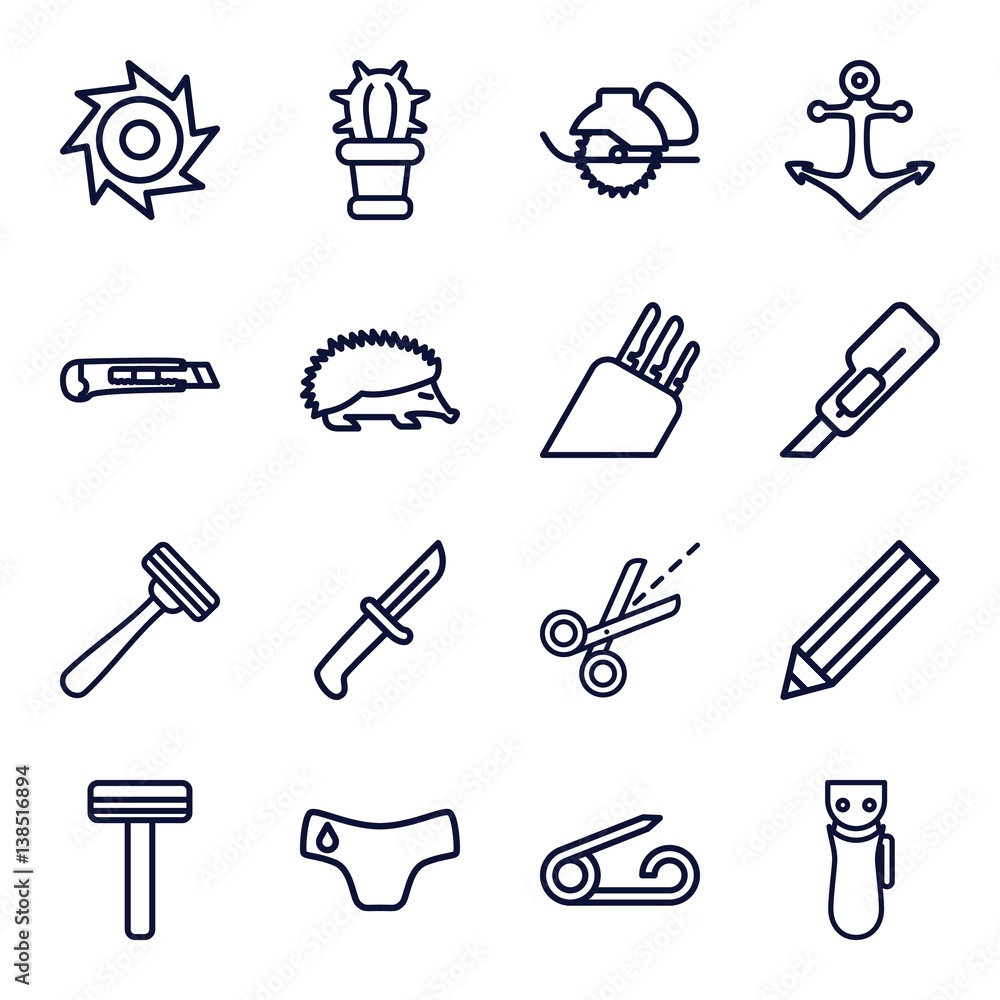 Set of 16 sharp outline icons Set of 16 sharp outline icons