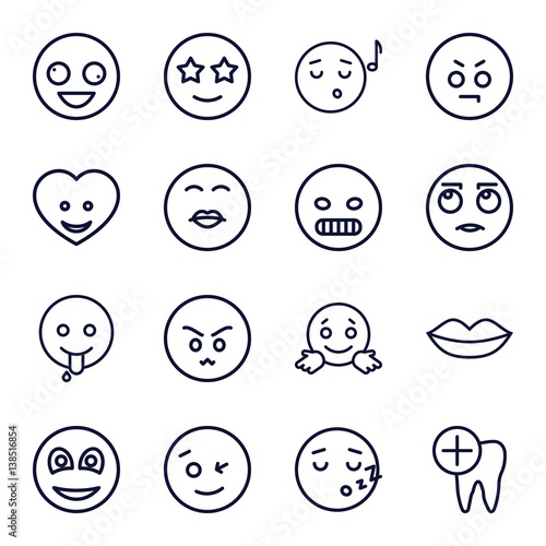 Set of 16 smile outline icons