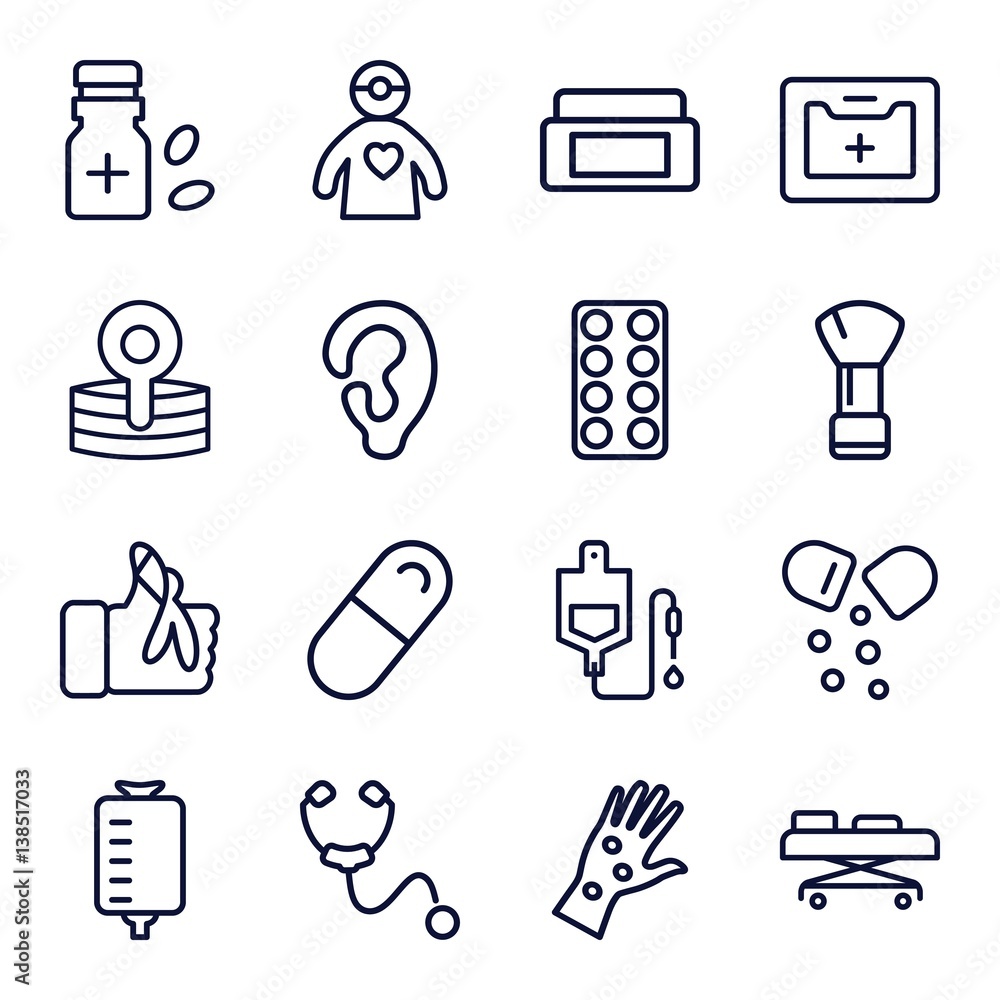 Set of 16 treatment outline icons Set of 16 treatment outline icons