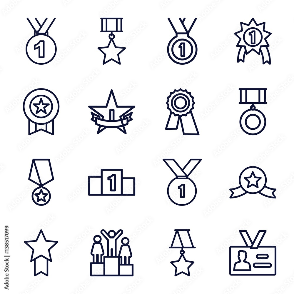 Set of 16 medal outline icons Set of 16 medal outline icons