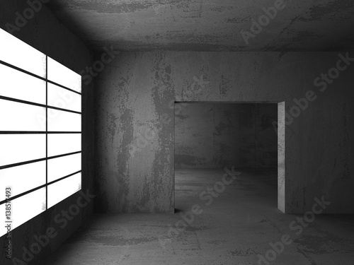 Dark empty room. Concrete rusty walls. Architecture background
