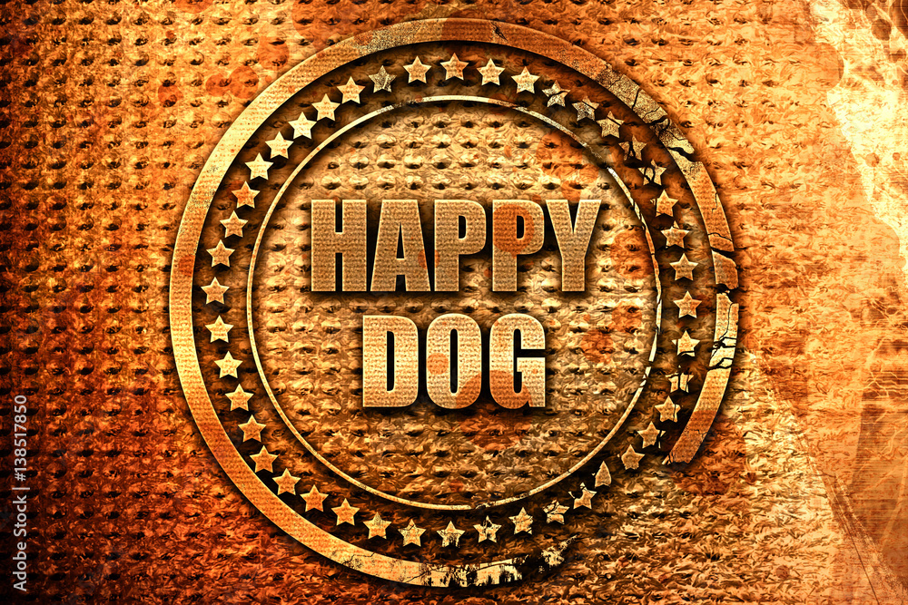happy dog, 3D rendering, metal text happy dog, 3D rendering, metal text