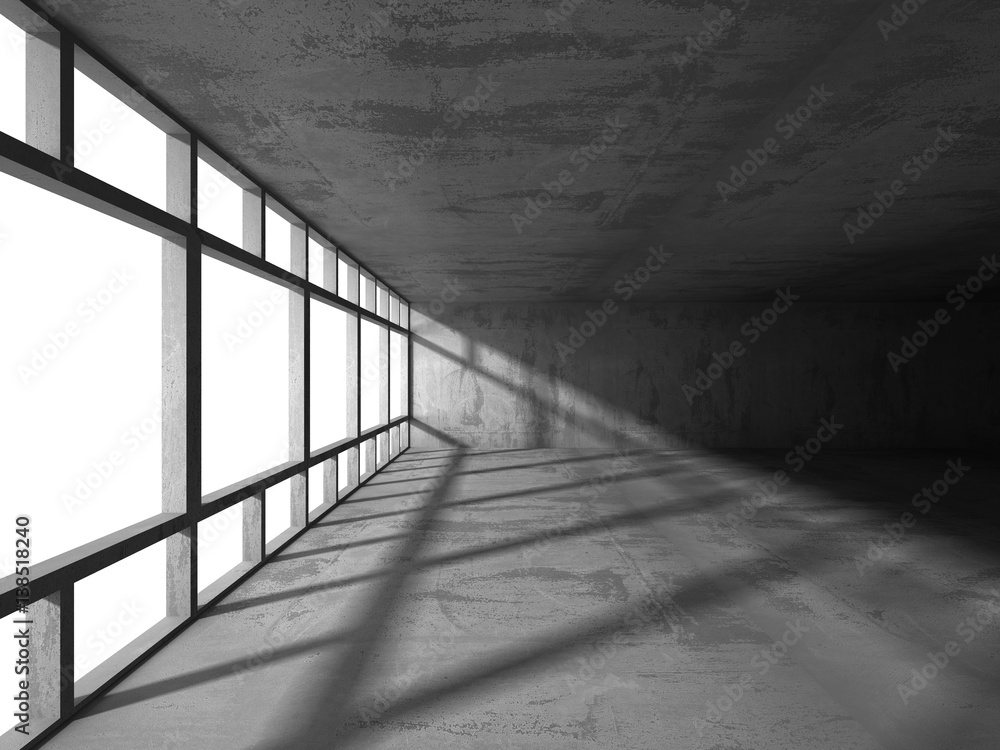 Fototapeta premium Dark empty room. Concrete rusty walls. Architecture background