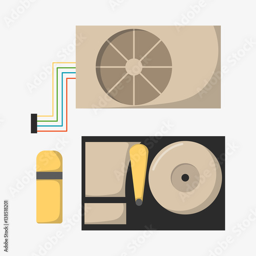 Video card with three outputs computer technology equipment graphics digital tool and semiconductor vga black video card vector illustration.