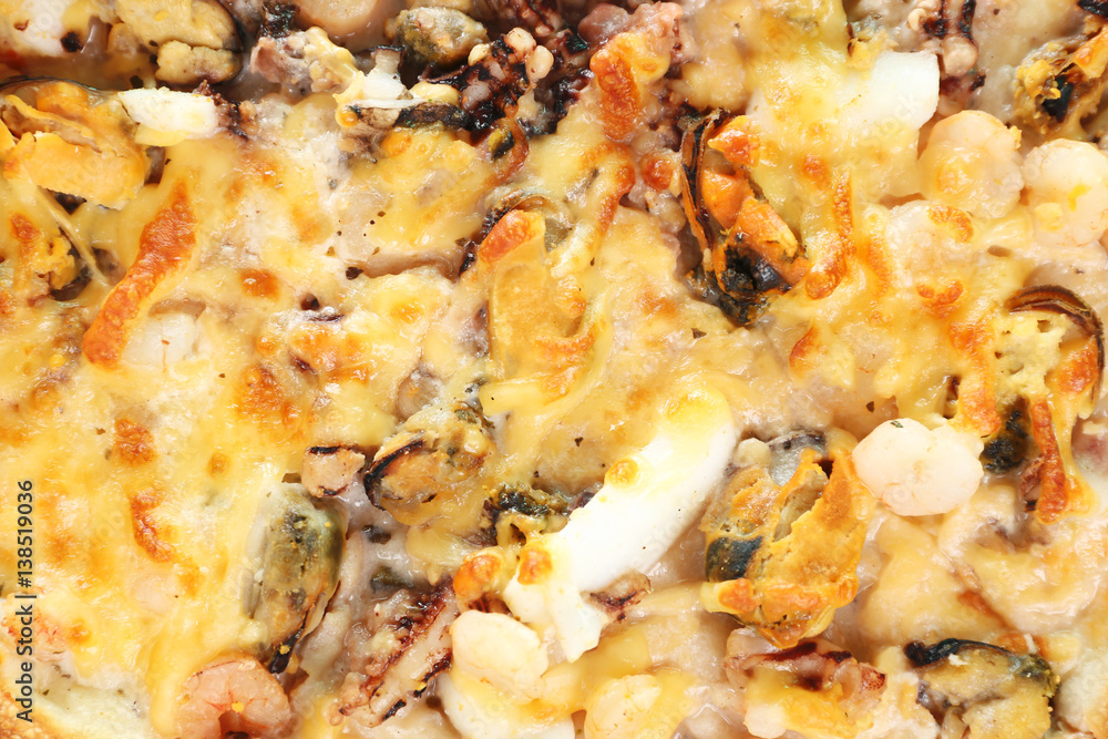 Delicious seafood pizza background Delicious seafood pizza background