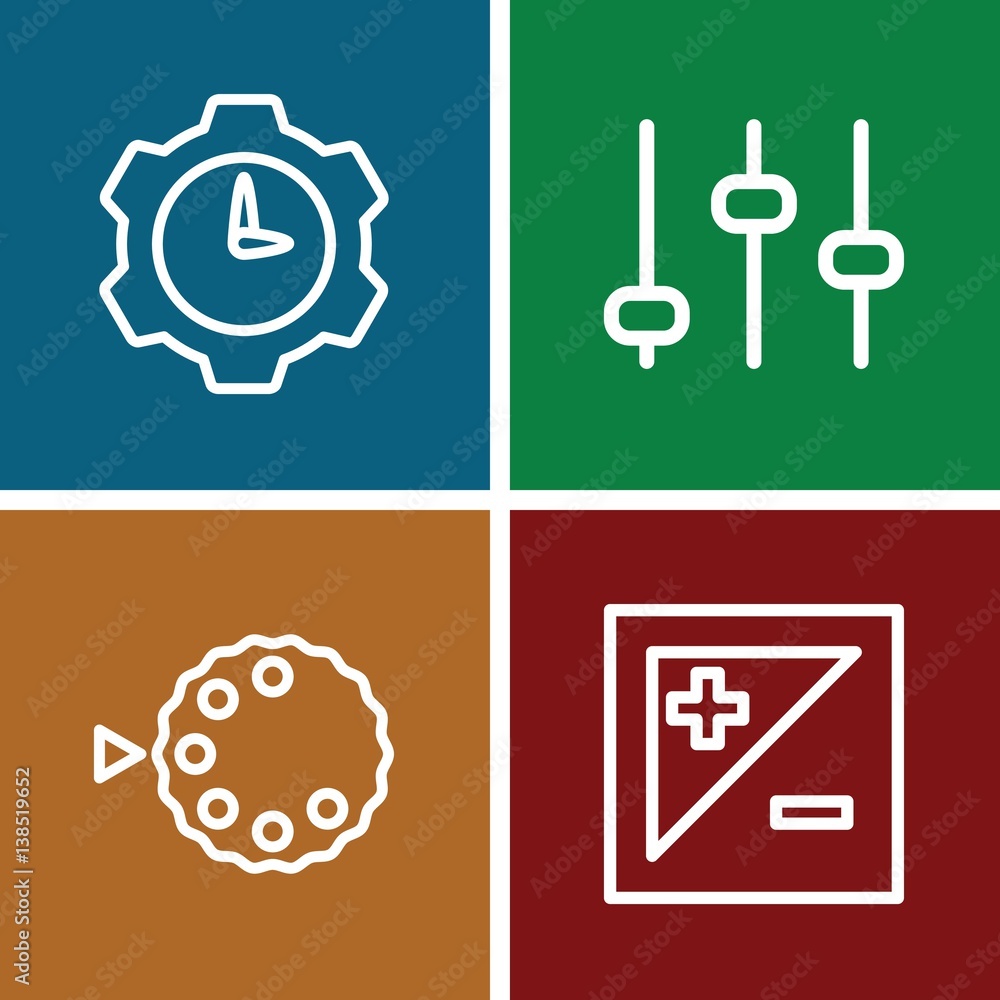 Set of 4 settings outline icons Set of 4 settings outline icons