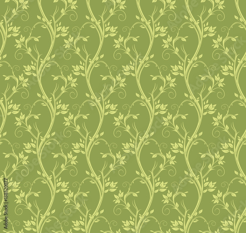 Beautiful stems with leaves and vines. Seamless floral pattern.
