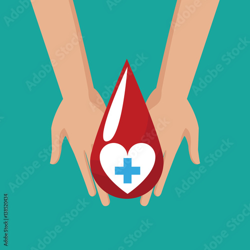 donate blood hand hold drop cross vector illustration eps 10