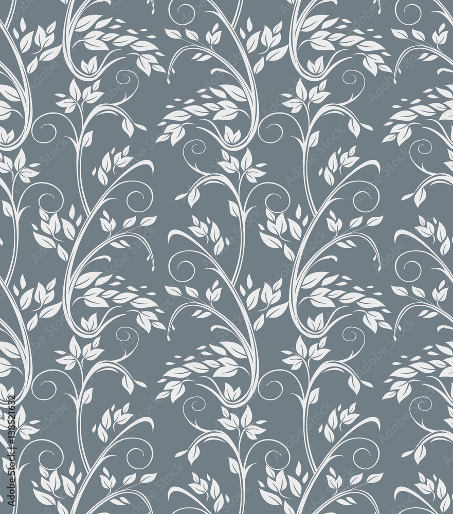 Luxury floral seamless pattern. Elegant curly vine with leaves.
